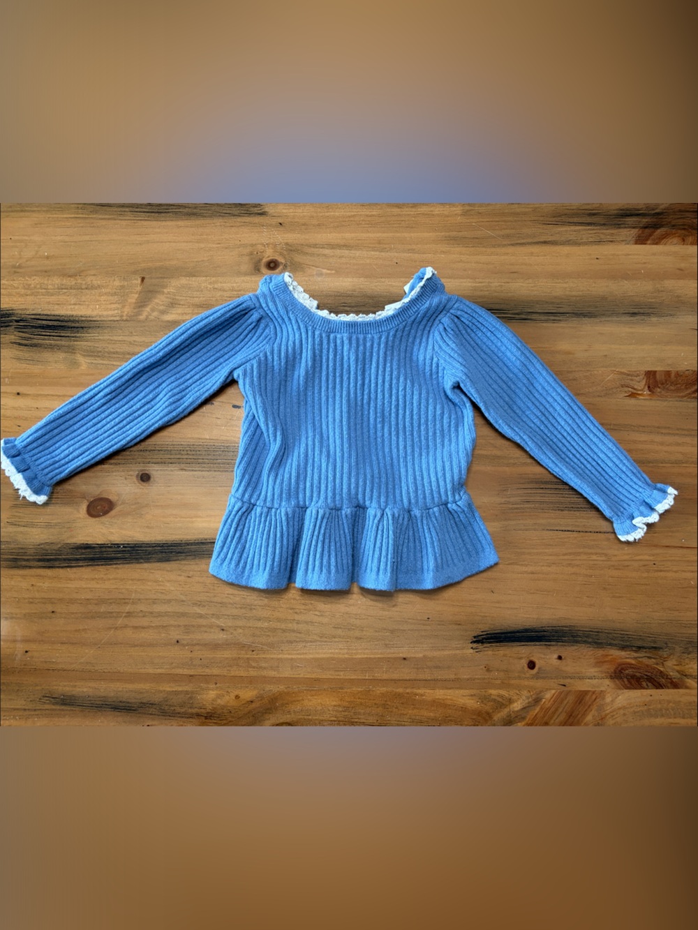 Blue Ribbed Peplum Sweater with Lace Trim - Janie and Jack - 12-18 mos